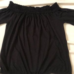 black long sleeve off the shoulder shirt